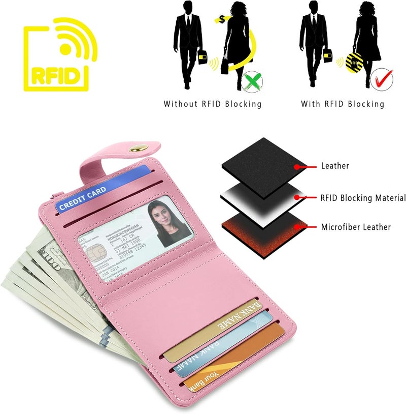 Airkit Small Wallets Woman RFID Blocking Leather Credit Card Holder - with ID Window - Card Wallets for Women - with Zipper Coin Purse - Keychain Wallet - Image 5